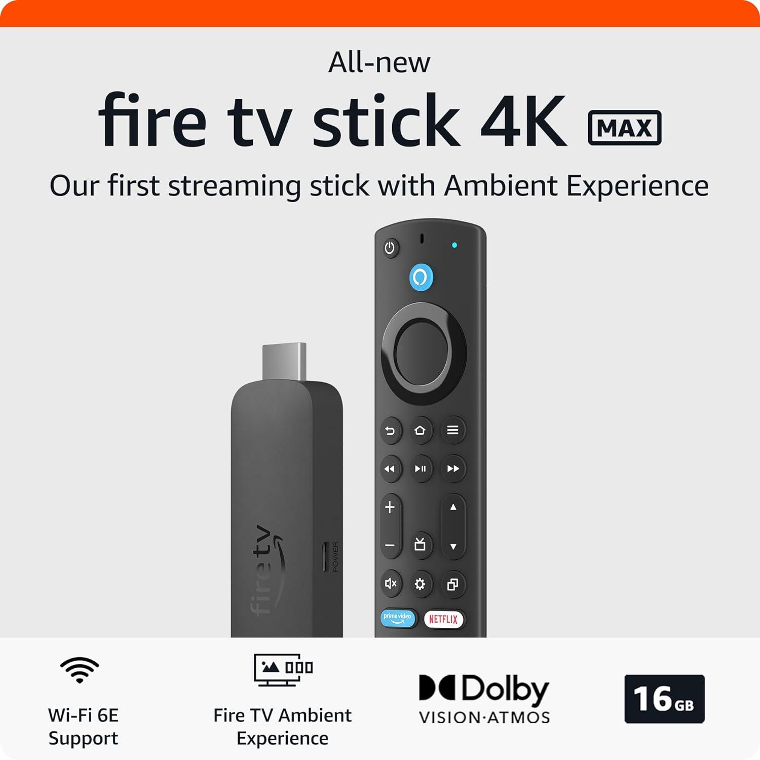 All-new Amazon Fire TV Stick 4K Max streaming device, supports Wi-Fi 6E, free & live TV without cable or satellite