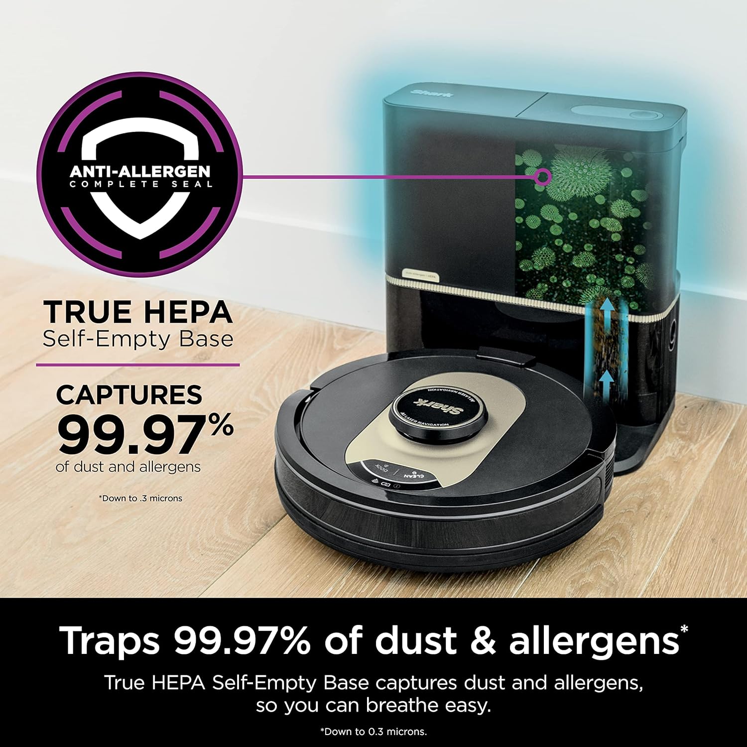 Shark AV2501AE AI Robot Vacuum with XL HEPA Self-Empty Base, Bagless, 60-Day Capacity, LIDAR Navigation, Perfect for Pet Hair, Compatible with Alexa, Wi-Fi Connected, Carpet & Hard Floor, Black